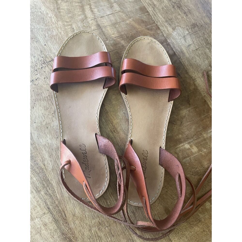 Madewell Leather Ankle Tie Sandals Brown Flat Gladiator Brazil Size 10